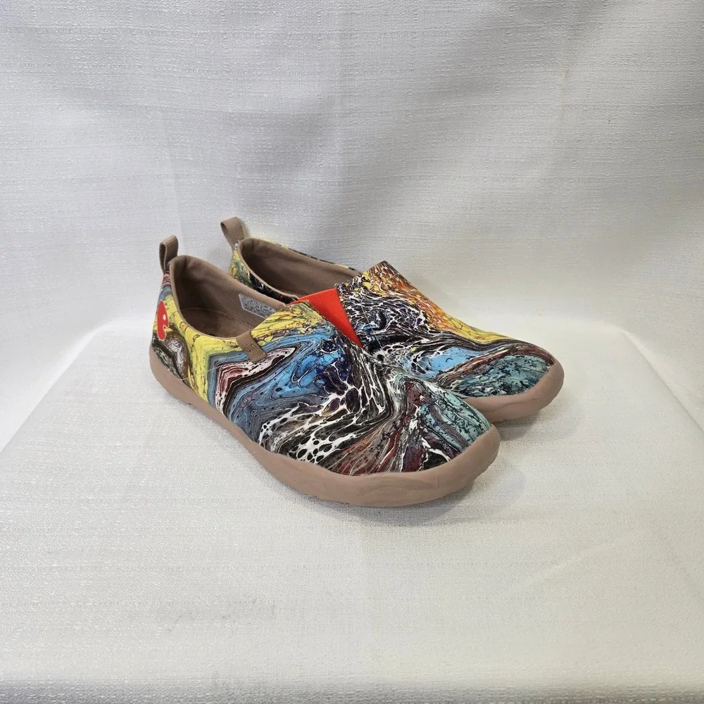 UIN Loafers Mens 10.5 Multicolor Fluid Splatter Paint Art Slip On